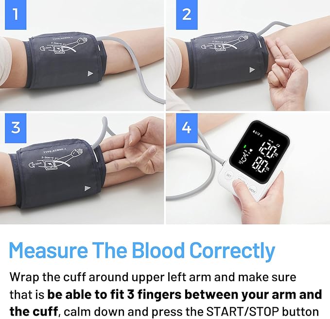 Blood Pressure Monitor Upper Arm Machine Accurate Adjustable BP Cuff Kit Led Backlit Display 2 Users 240 Sets Memory Includes Storage Bag White