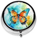 Watercolor Butterfly Art Style Pill Box 3 Compartment Pill Case, Portable Medicine Pill Organizer for Pocket Purse Pill Box Decorative Metal Medicine Vitamin Organizer