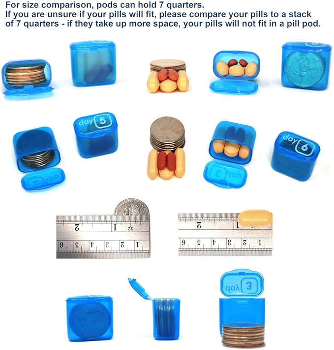 Monthly Med Organizer with 31 Daily Removable Pill Pods for Home, Work, Travel, Numbered Pillboxes for Supplements & Vitamins (Grey)