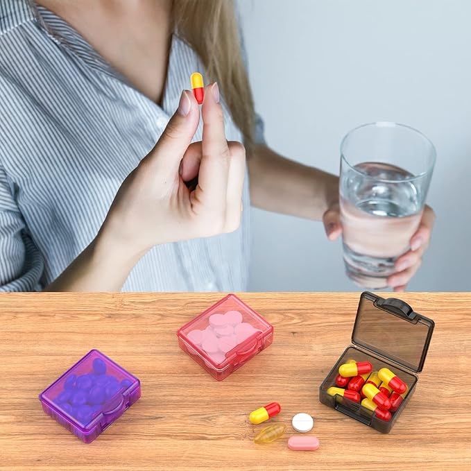 Cute Small Travel Pill Box, Urekt 10 pcs Mini Pocket Pill Organizer Daily Single Pill Containers Portable Medicine Holder for Purse Vitamin Fish Oil Supplements