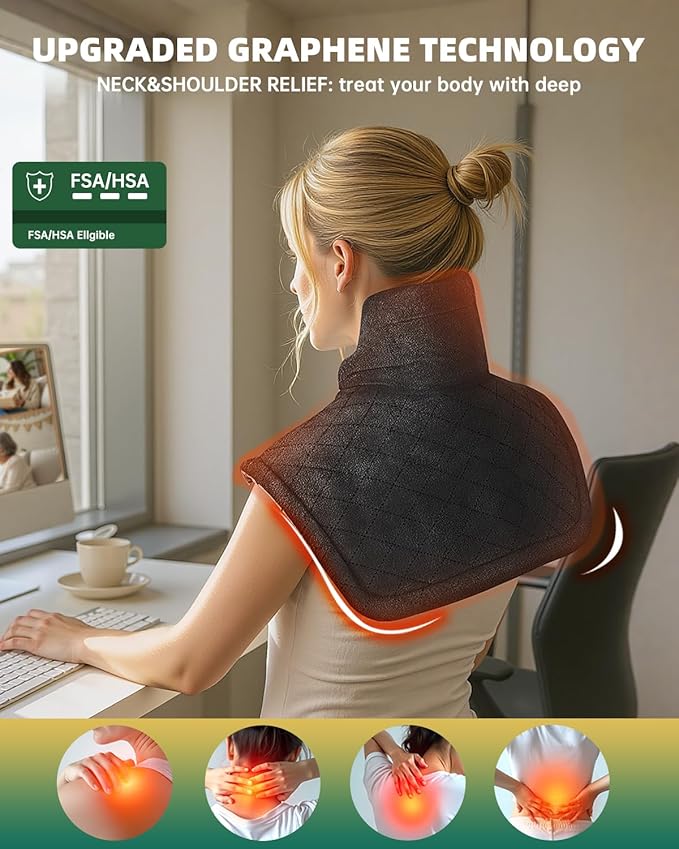 Graphene-Infused Electric Heating Pad,Weighted Heating Pads for Neck and Shoulders and Back,FSA Eligible Items Only List,Heat Pad with 4 Auto-Off Timers,23"x19",ETL Certified,Gray