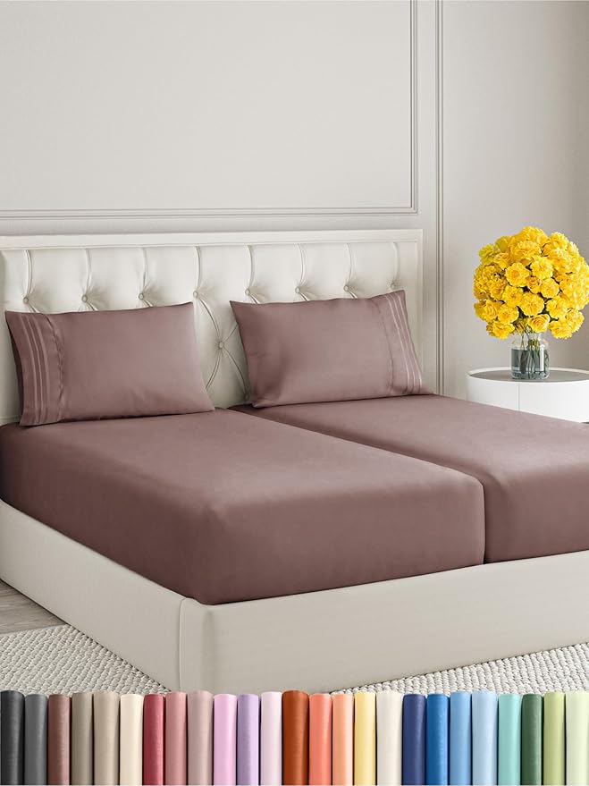 Split King Size 5 Piece Sheet Set - Extra Soft, Breathable & Cooling Sheets - Hotel Luxury Durable Bed Sheets for Women & Men - Deep Pockets, Easy-Fit & Wrinkle-Free Sheets - Clay Oeko-Tex Bed Sheets