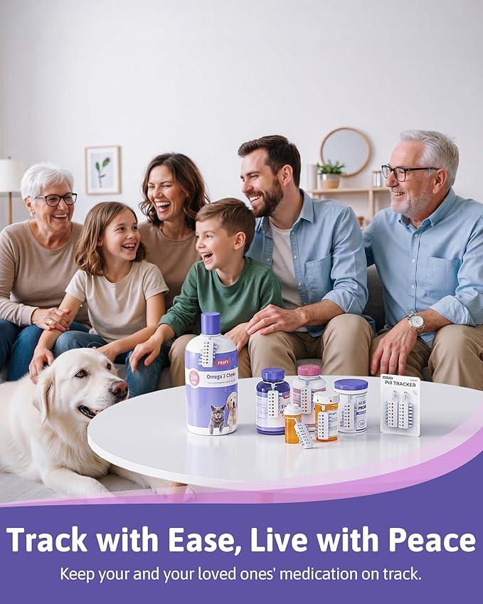FEATY Pill Reminder 2 Times a Day for Meds Bottles, Arthritis-Friendly Pill Tracker, Reusable Medication Tracker for Pet Meds Without Filling, Compact & Anti-Slide Medication Reminder, 2 Packs