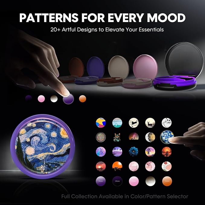 Serfeymi Small Pill Case for Purse, Unique Artistic Patterns Travel Pill Box with 3 Compartments, Portable Mini Pill Organizer for Pocket, Decorative Pill Container for Purse - Purple(StarryNight)