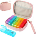 Weekly Pill Organizer 3x a Day, Travel Pill Box 7 Day for Purse, Daily Pill Organizer with Zipper Bag, Pill Dispenser Medicine Organizer for Vitamins, Fish Oils, Medications, Supplements(Pink, Medium)