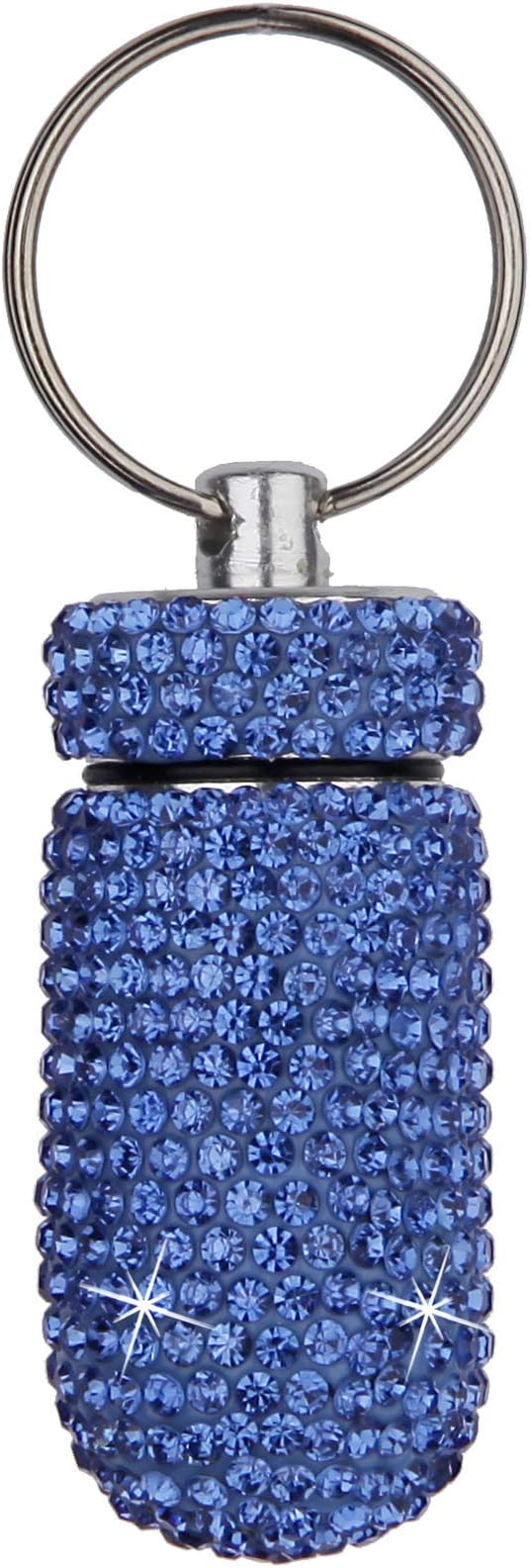 3PCS Bling Crystal Rhinestone Portable Pill Case Pill Container Waterproof Pill Holder with Keychain Glitter Travel Pill Box Small Medicine Dispenser Bottle Storage for Outdoor Camping Travel,19
