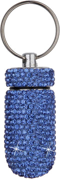 1PCS Bling Crystal Rhinestone Portable Pill Case Pill Container Waterproof Pill Holder with Keychain Glitter Travel Pill Box Small Medicine Dispenser Bottle Storage for Outdoor Camping Travel,G