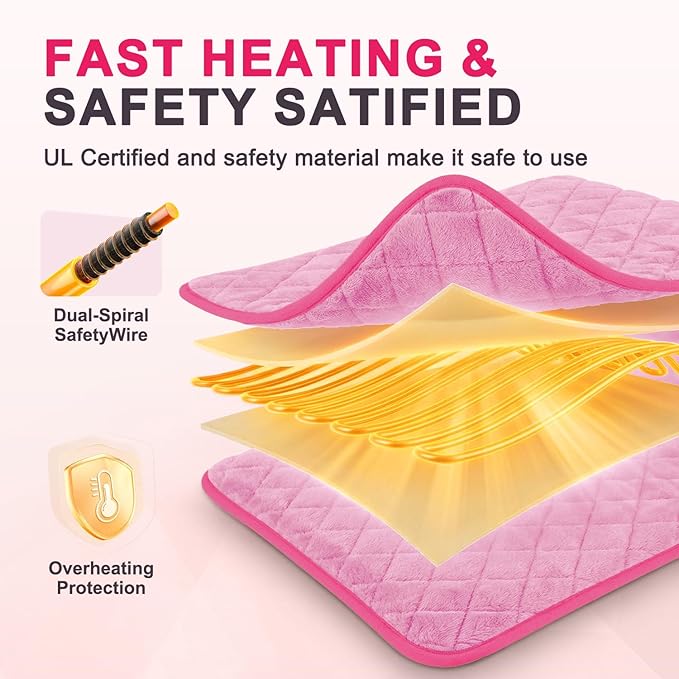 Heating Pad for Back Pain & Period Cramps - King Size 35"x20" Electric Heating Pad for Neck and Shoulder, Adjustable Temperature Settings with Timer Auto Shut-Off, Machine Washable, Soft Velvet (Pink)