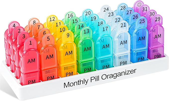 Monthly AM/PM Pill Organizer 2 Times a Day- Colorwing 2nd Gen 30/31-Day Pill Box with Secure Lids, BPA-Free & Sensor-Friendly Design | Large Compartments for Vitamins, Supplements, Medications