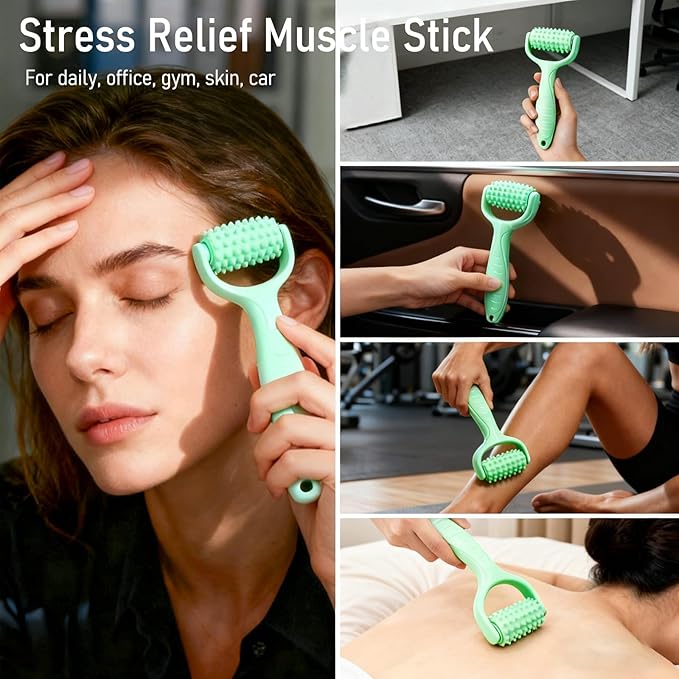 Ice Roller for Face, Reusable Facial Ice Roller for Eyes, Face, and Neck, 2 in 1 Massage Roller with Ice Face Mold and Silicone Textured Roller Head for Skin Care and Puffiness & Pain Relief, Green