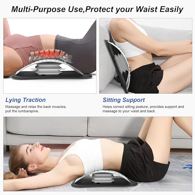 Back Stretcher for Lower Back Pain Relief,Adjustable Lumbar Traction Device, Ergonomic Spine Board with Acupressure Points,Back Massager for Spinal Decompression and Scoliosis