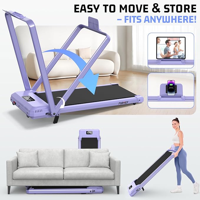 FUNMILY Upgrade Walking Pad Folding Treadmill with 12%/15% & Handle Bar, 3.5HP Foldable Under Desk Compact Treadmills for Home/Office/Gym, 400+lb Capacity, Shock Absorption