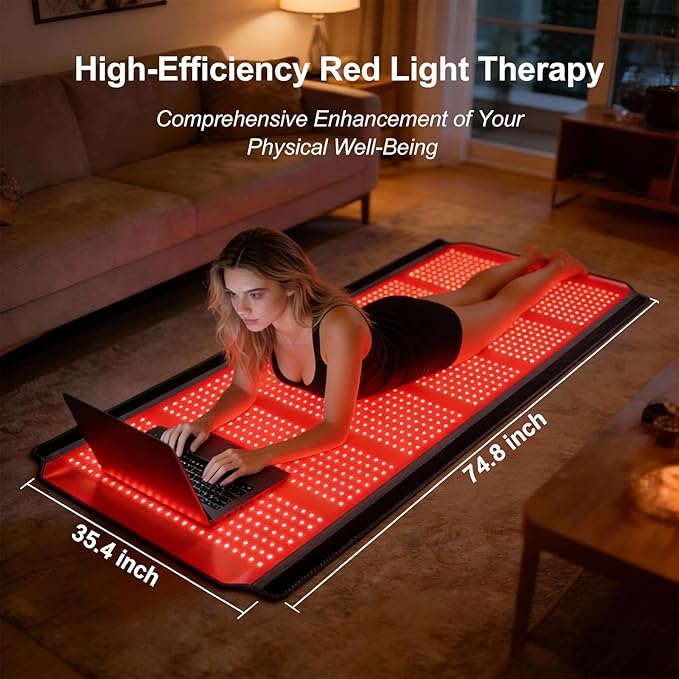 Full Body Red Light Therapy Mat, 74.8"*35.4" Whole Red Light Therapy Blanket with 3 Light Modes & 5 Working Modes, 1260 LEDs redlight with 660nm & 850nm for Men, Women, Pets