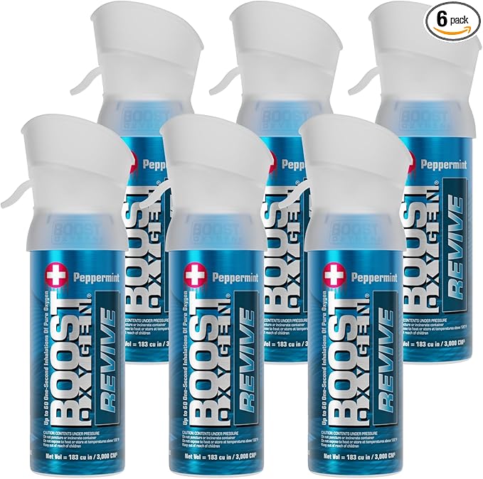 Boost Oxygen Pocket Size Revive Peppermint Aroma 3L Canister | Respiratory Support for Aerobic Recovery, Altitude, Performance & Health (6 Pack)