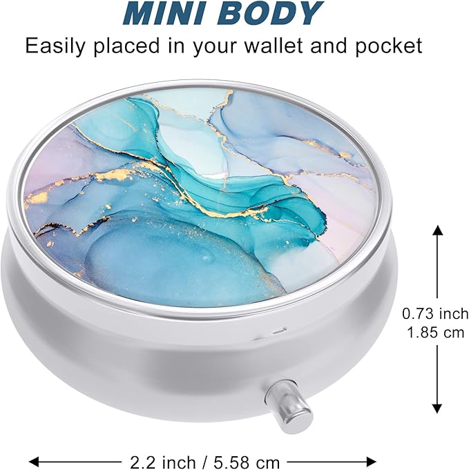 Pill Case, Cute Travel Pill Box for Purse, Moisture Proof Small Medicine Holder, Portable Pocket Medicine Organizer Dispenser to Hold Vitamins, Cod Liver Oil, Supplements, Colorful Ink Marble