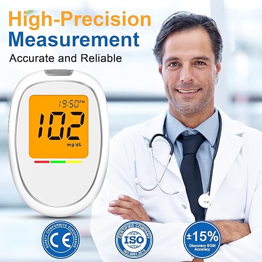 Blood Glucose Monitor Kit, Blood Sugar Testing kit with 50 Blood Sugar Test Strips, 50 Lancets, 1 Blood Glucose Meter, 1 Lancing Device, No Coding Required, Meter Glucometer Kit for Diabetes Testing for Home/Travel Use