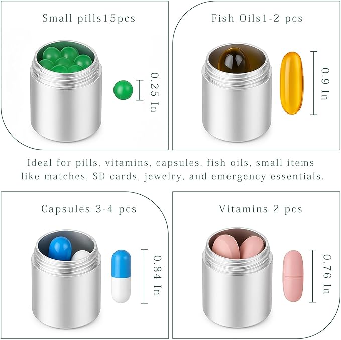 Aluminum Alloy Travel Pill Case with Keychain, 3 Compartments Portable Waterproof Pill Holder, 2 Pack