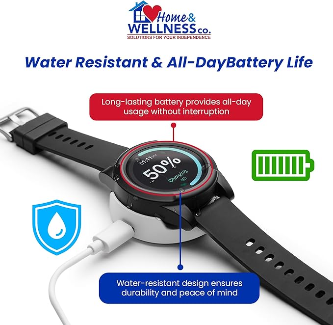 Home & WELLNESS co. SENIOR SAFETY SYSTEM Stride Medical Alert Watch- Assistance Device with GPS Tracking, Emergency Call Button, AT&T Network, Stylish Design