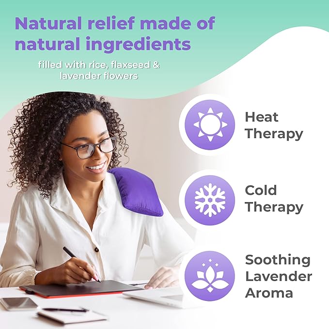 Microwavable Heating Pads for Lower Back, Neck, and Shoulder Pain Relief - Moist Microwave Heating Pad for Muscles and Joints - Microwave Hot Pack Heat Pad for Cramps - 2 Packs Purple - Lavender Scent