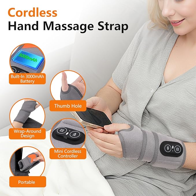 Cordless Wrist Heating Pad for Pain Relief, Heated Wrist Brace Wrist Massager Wrap for Arthritis, Rechargeable Heated Hand Heating Pad Massage for Carpal Tunnel (Grey)
