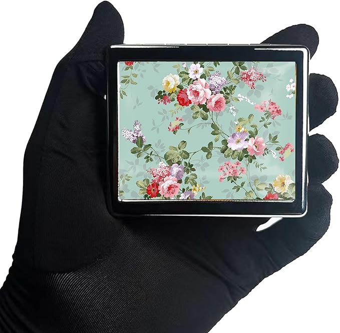Silver Vintage Pill Box 7 Day Metal Pill Box with Mirror and 8 Compartments Cute Travel Pill Organizer for Purse (Vintage Floral)