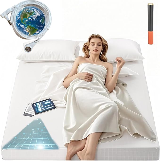 Grounding Sheets, 20% Pure Silver Fiber + 80% Organic Cotton, Grounded Sheet Earth Connected Bedding Fitted Earth Sheets with Cord