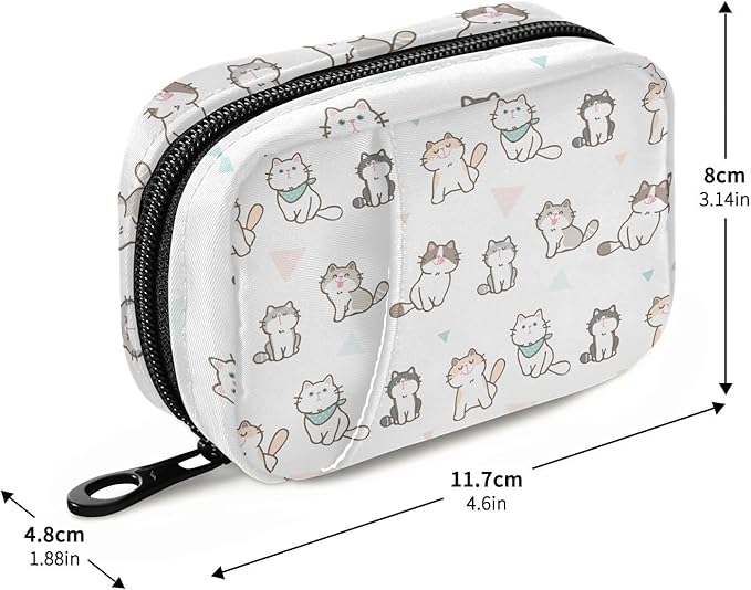 Pill Box Cute Cat 7 Day Pill Case Travel Pill Organizer Bag with Zipper Portable Weekly Vitamin Medicine Supplement Holder Pouch Bag