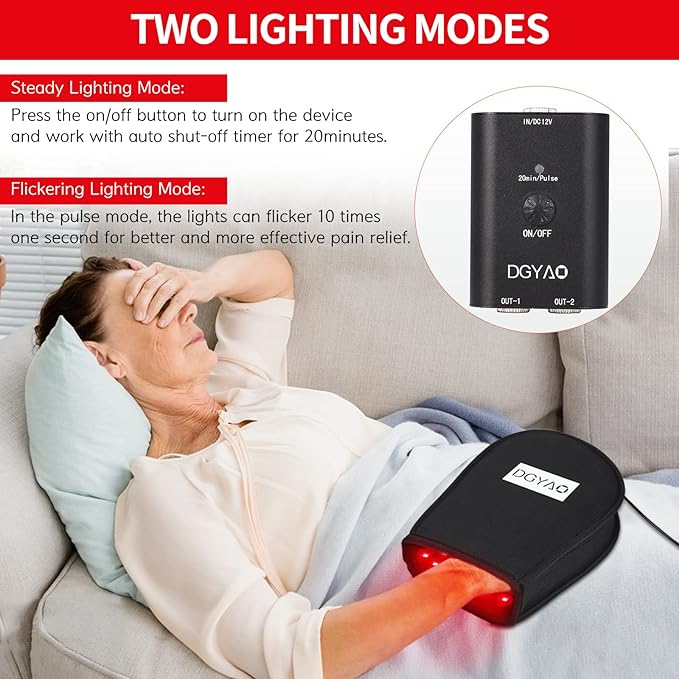 Red Light Therapy Device Mitten with 880nm Infrared Light Therapy Pulse Mode for Hand Finger Body, New Flat LED Lights Pain Relief Muscle Relax Home Office Use Gift for Men & Women