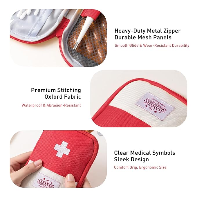 2 Packs Travel First Aid Bag,Empty Mini First Aid Pouch,Emergency Medicine Storage Organizer Bag Health and Household Supplies