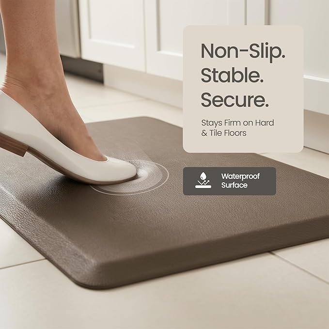 Anti Fatigue Kitchen Mats for Floor | Padded Kitchen Rugs | Non Slip, Cushioned Standing Desk Mat | Waterproof Floor Mat | 17.3" x 28" x 0.47" & 17.3" x 59" x 0.47", Brown, 2-Pack | More Décor