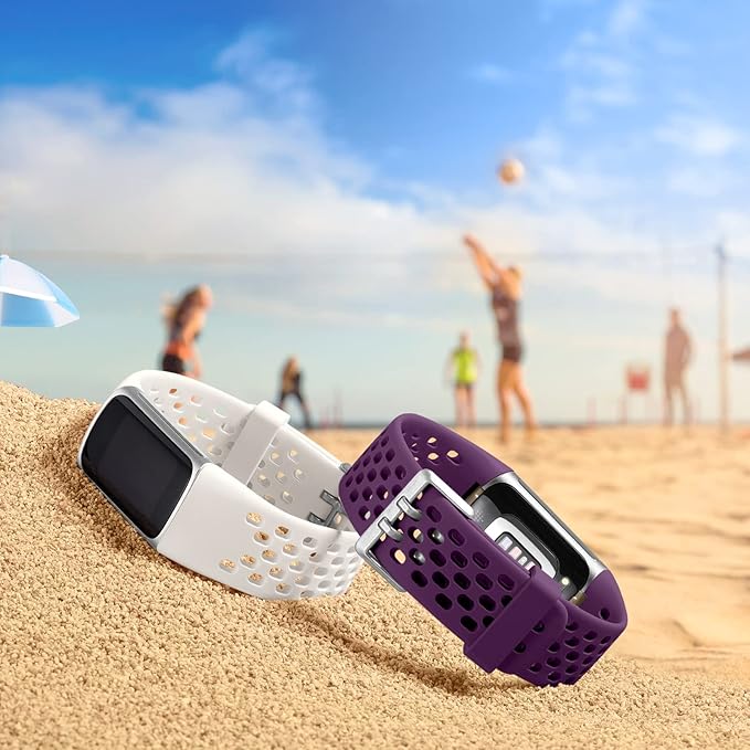 Getino Sport Bands Compatible with Fitbit Charge 5/ Charge 6 Women Men, Breathable Soft Waterproof Strap Adjustable Replacement Accessories for Fitbit Charge 5/ Charge 6 Advanced Fitness Tracker, Plum