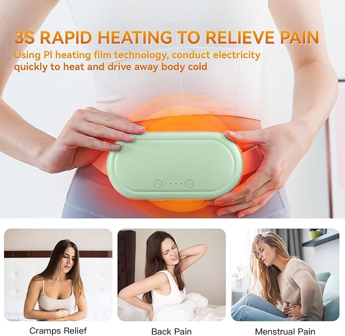 Portable Electric Heating Pad for Period Cramps, Menstrual Heating Pads with 4 Heat Levels and 4 Vibrating Modes for Women Stomach Pain Relief-Green