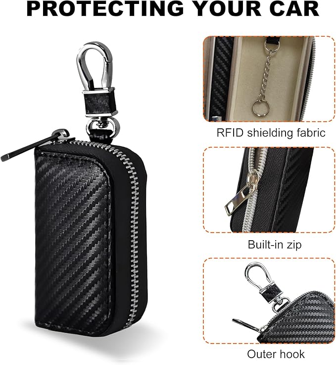 Faraday Bag for Car Keys, Anti-Theft Faraday Carbon Fiber Key Fob Holder Storage with Zip, Portable Signal Blocking Auto Key Protector Zipper Pouch, Car Accessories