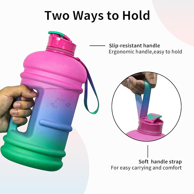 TOOFEEL 2 Liter Water Bottles - Half Gallon Water Bottle BPA Free - Ideal for Gym, Big Water Bottle，Reusable Sports Bottle with Measurements Marked Drink Container- Purple Blue Green Gradient