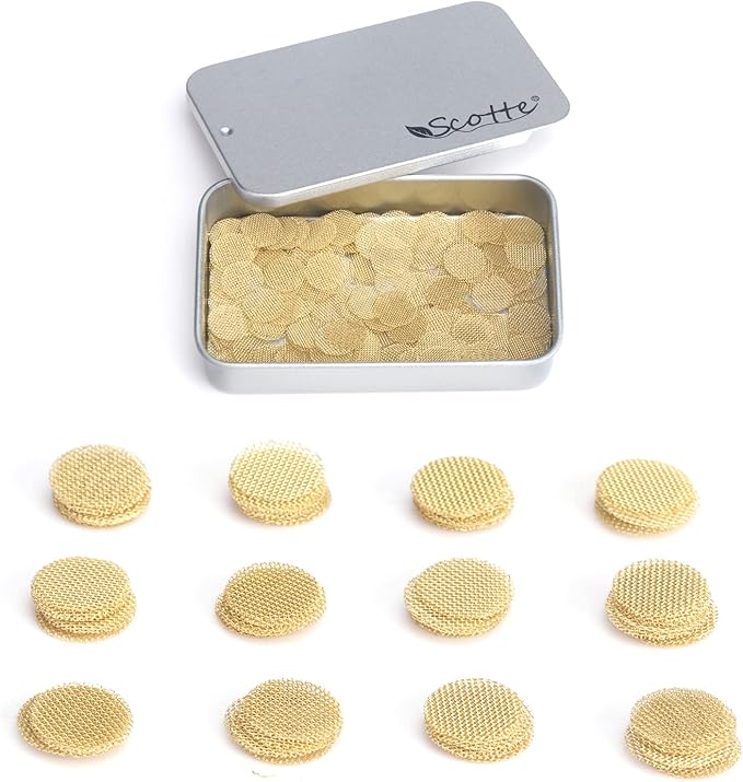 Scotte 200 pcs 3/8 Inch Brass Pipe Screens,9.5mm(0.375in) Metal Pipe Filter Screen with Storage Box