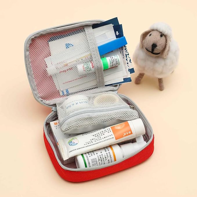 Small Empty First Aid Bag, Compact Travel Medicine Pouch Double Zippers Cute Pill Pocket for Travel Home,Red