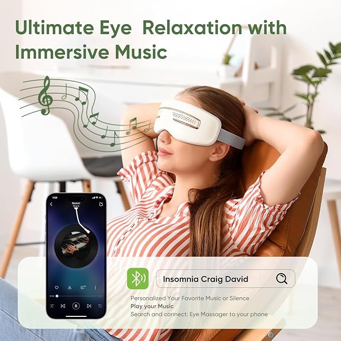 Eye Massager with Heat and Cooling, Smart Sleep Mask for Migraine & Headache Relief with Bluetooth Music, Face Massager, Mask for Migraine and Dry Eye Relief, Birthday Gifts for Mom Dad Men and Women