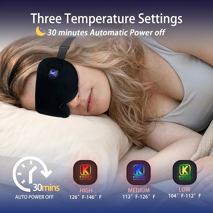Cordless Heated Eye Mask for Dry Eyes, Electric USB Warm Eye Compress for Blepharitis & Styes,Rechargeable with Adjustable Strap,3-Level Temperature, 30Mins Auto-Off Sleep,Travel and Gifts