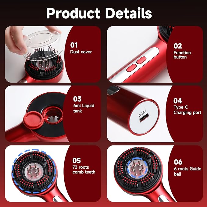 Trvtve 3-in-1 Electric Scalp Massage Comb, Hair Oil Applicator, Five-Level Head Scratching, Soothing and Relaxing to Prevent Hair Loss, Portable Home Massage Comb for Men and Women, Ipx7 Waterproof