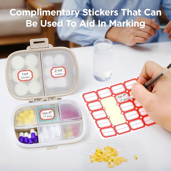 Portable Travel Pill Organizer - Pill Case for Daily Vitamins & Medications