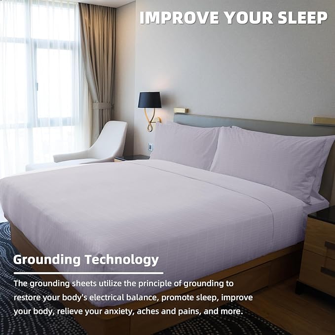 Grounding Sheets King Size, Grounding Bed Sheet with Pure Silver Fiber, Earth Connected Deep Pocket Earth Sheets for Better Sleep and Stress Relief (76"x80"x14")