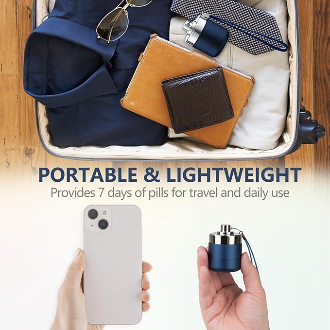 Metal Travel Pill Organizer, Portable Waterproof Daily Pill Box AM PM, Large Aluminum Pill Case Container 2 Times a Day Vitamin Organizer, Daily Medicine Organizer for Vitamin, Fish Oil, Supplement