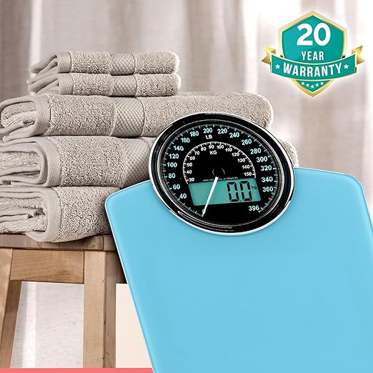 Adamson Hybrid 2-in-1 Analog & Digital Weighing Scale for Body Weight up to 400lbs - Thick Tempered Glass - Extra Large Display - Easy to Read Digital Bathroom Scale - New - Light Blue