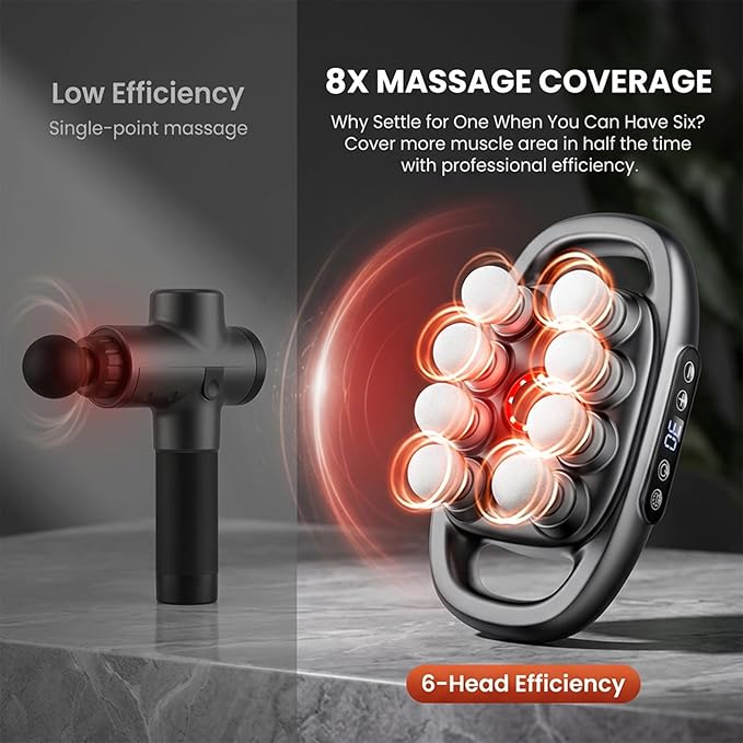 8 Head Massage Gun Deep Tissue, Multi Head Massager with 3 Modes & 30 Intensity Levels, Back Massager for Neck Shoulder Muscle Recovery, Portable Hand Massager Gift for Women & Men (White)