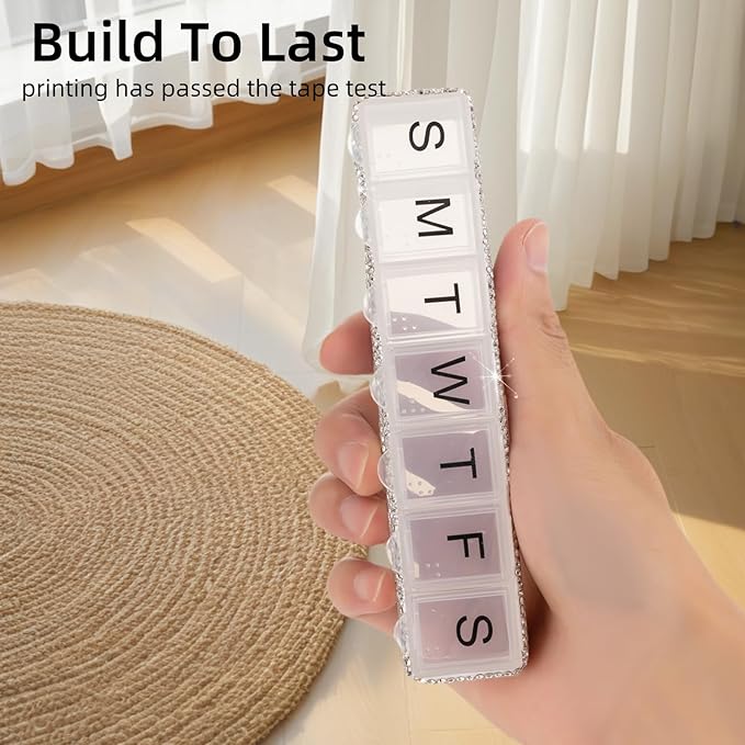 Weekly Pill Organizer 7 Day Small Pill Case Medicine Holder Daily Pill Box Bling Vitamin Container Medication Cases Organizers(AB)