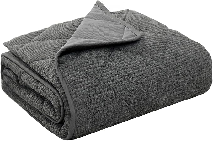 ZonLi 15lbs Weighted Blanket for Adults Sleeping, Double-Sided All Season Reversible 75D Cooling Mesh & Warm Ribbed Microfiber, 48"x72" Grey, Machine Washable