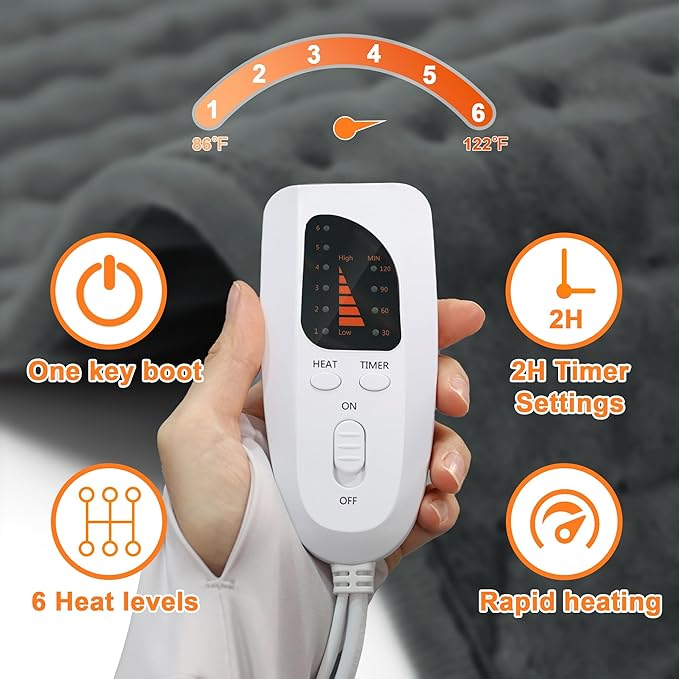 Deepsoon Heating Pad,Electric Heating Pads for Back,Neck,Abdomen,Moist Heating Pad for Shoulder,Knee,Arms,Legs,Dry/Moist Heat & Auto Shut Off,Christmas Gifts for Men and Women,Dark Gray,40x20 Inch