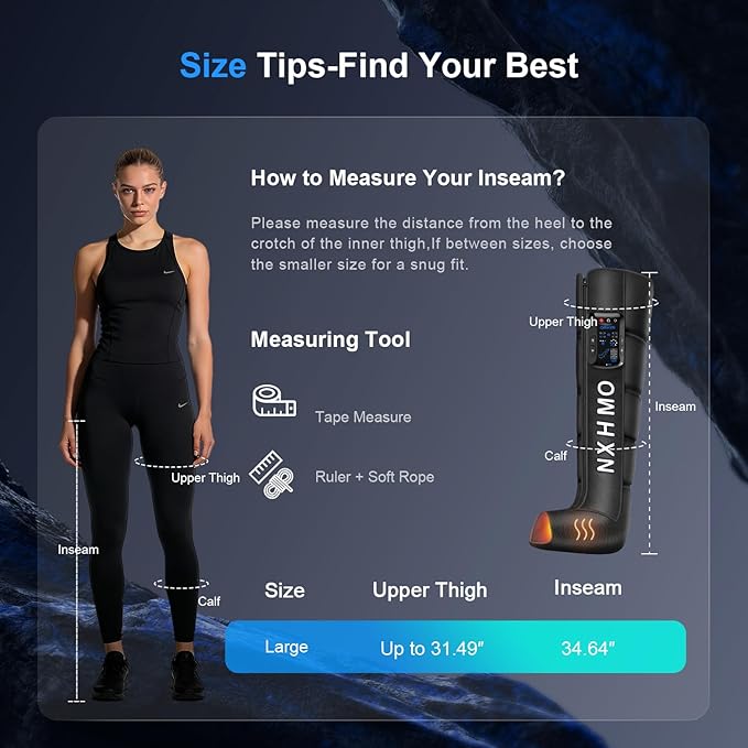 Cordless Leg Air Compression Massager with Heat for Circulation and Pain Relief,Sequential Compression Boot for Athletes (L Size)