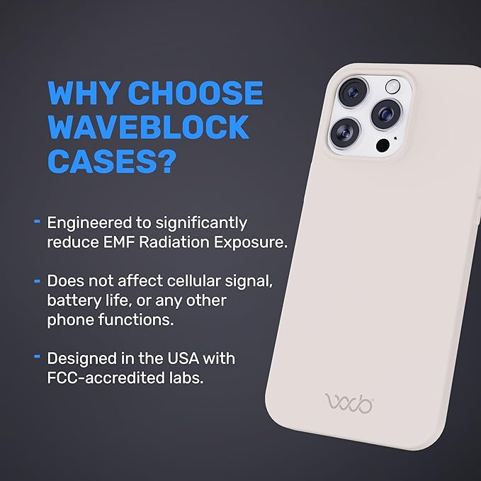 WAVEBLOCK EMF Protection Silicone iPhone Case Compatible with iPhone 16 Pro Max, Radiation Blocker, 5G Shield Reduction, Lightweight, USA Patented and Tested in FCC Lab, Stone
