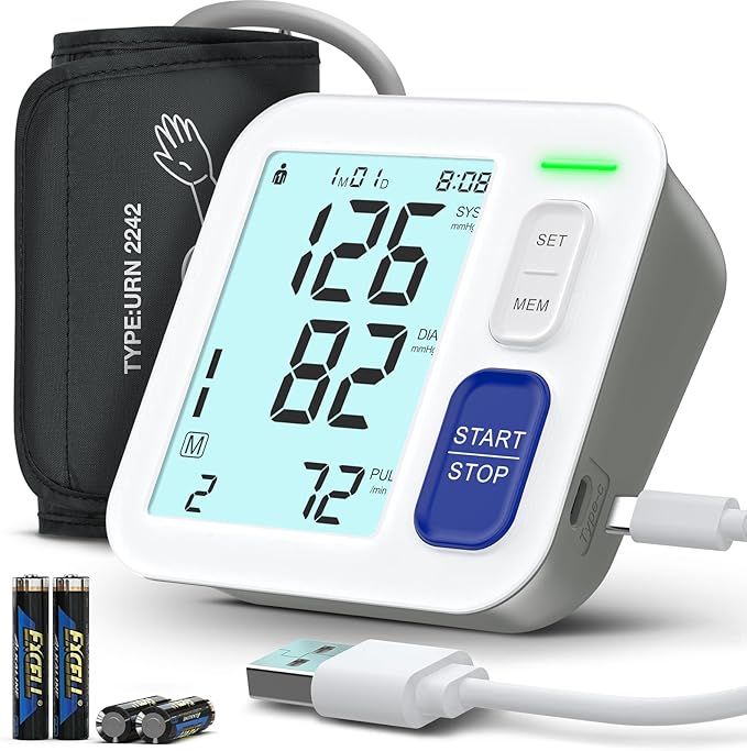 Blood Pressure Machine Upper Arm, Fits from Medium to Large Sizes 9"-17", Accurate Automatic Digital BP Monitor Home Use, Large Backlit LCD, 3 Users